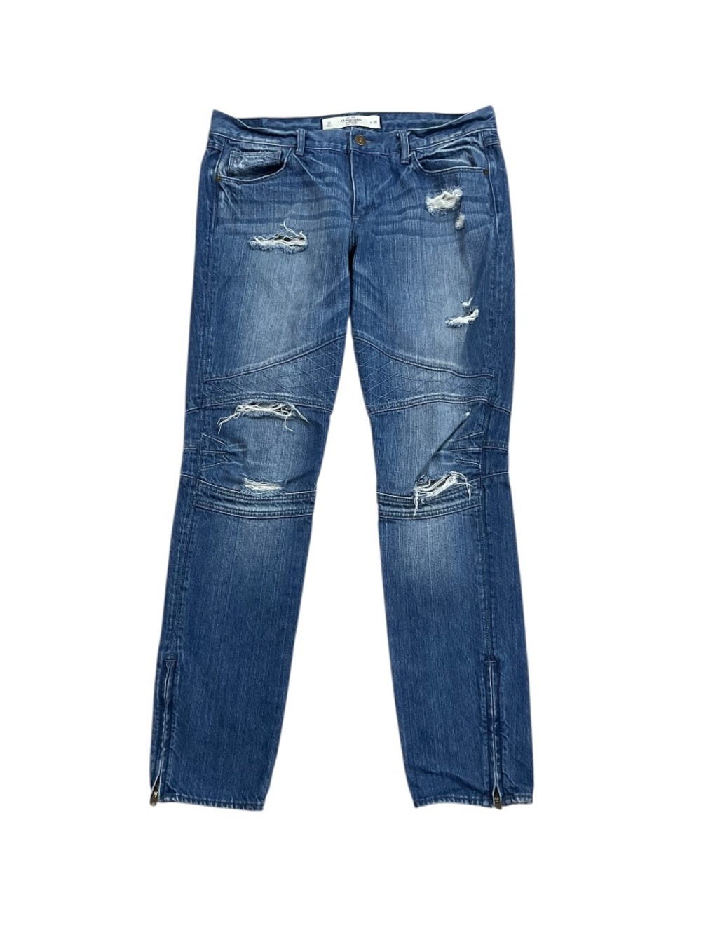 Abercrombie & Fitch Moto Skinny Distressed Jeans Size 10 W30 Ankle Zip